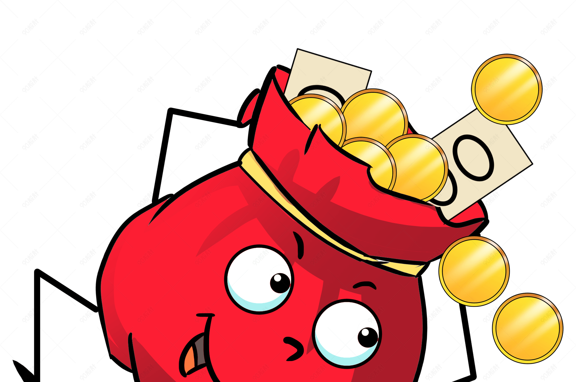 卡通手绘拟人装满金币的小福袋