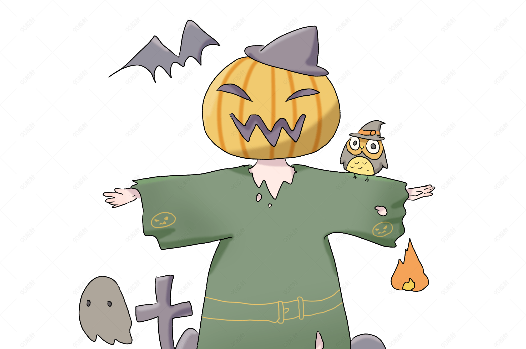 万圣节南瓜灯手绘插画