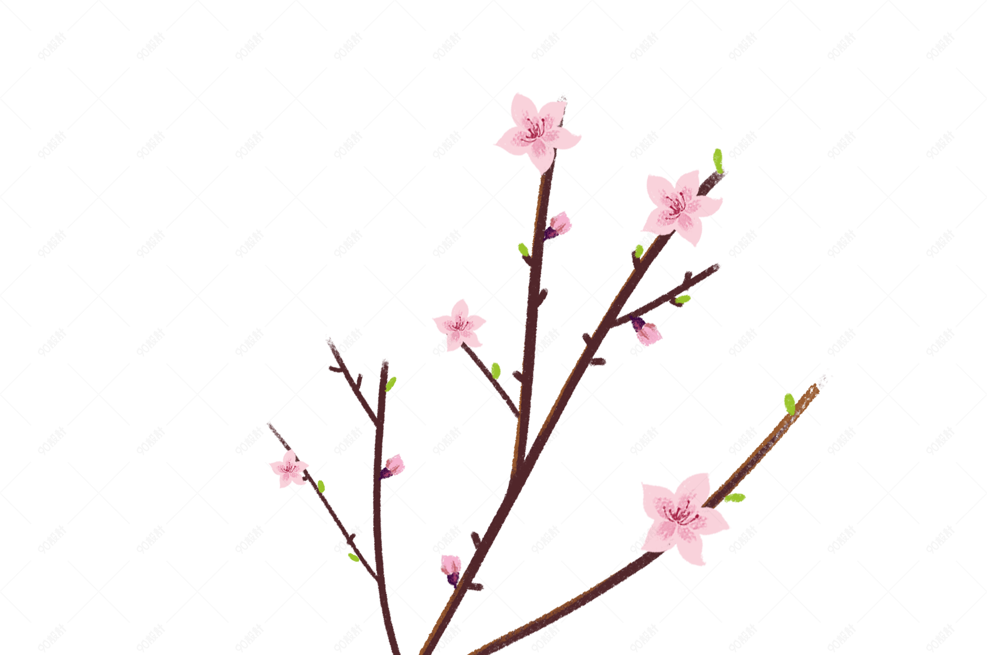 小清新手绘桃花花枝