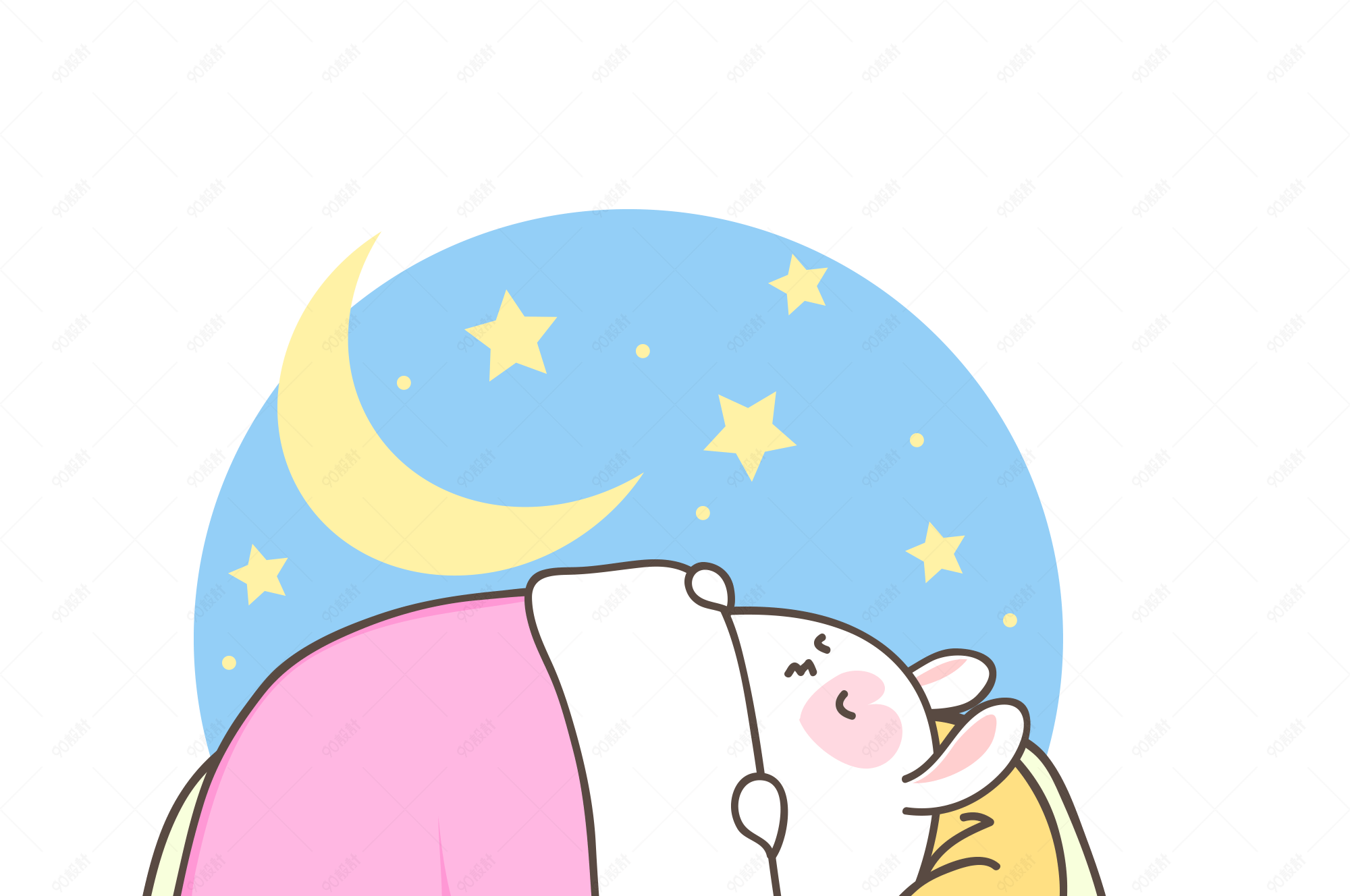 可爱卡通睡觉的萌萌哒兔子