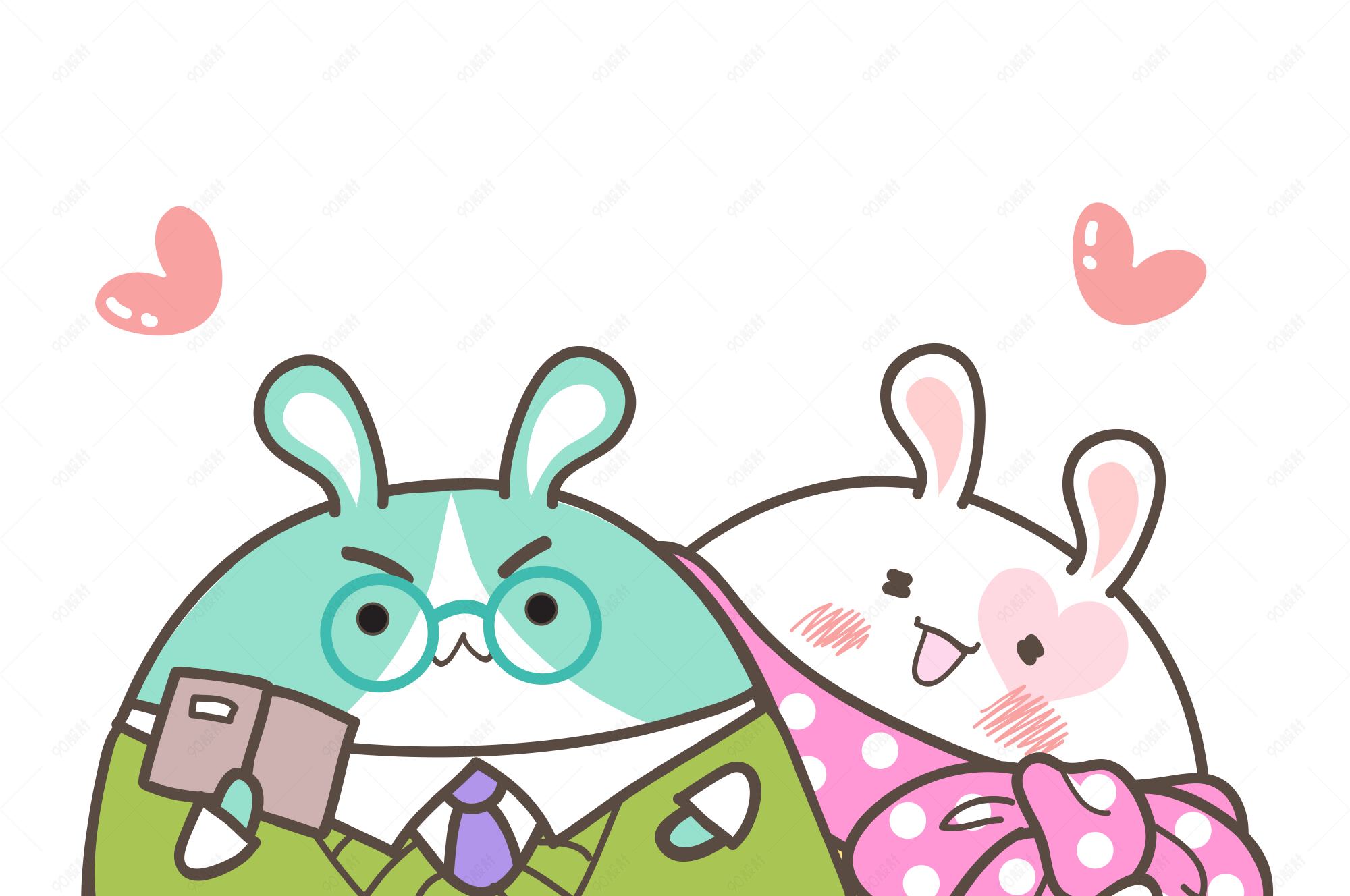 可爱卡通开心情侣的萌萌哒兔子