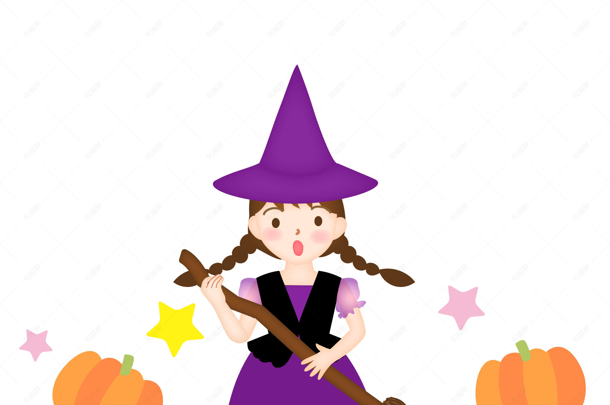 插画万圣节卡通可爱小女巫南瓜