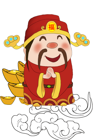 卡通手绘福神驾到插画