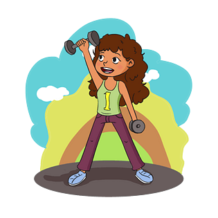 手绘卡通举哑铃插画