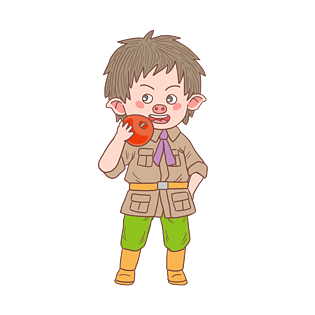 猪年卡通手绘吃苹果猪娃