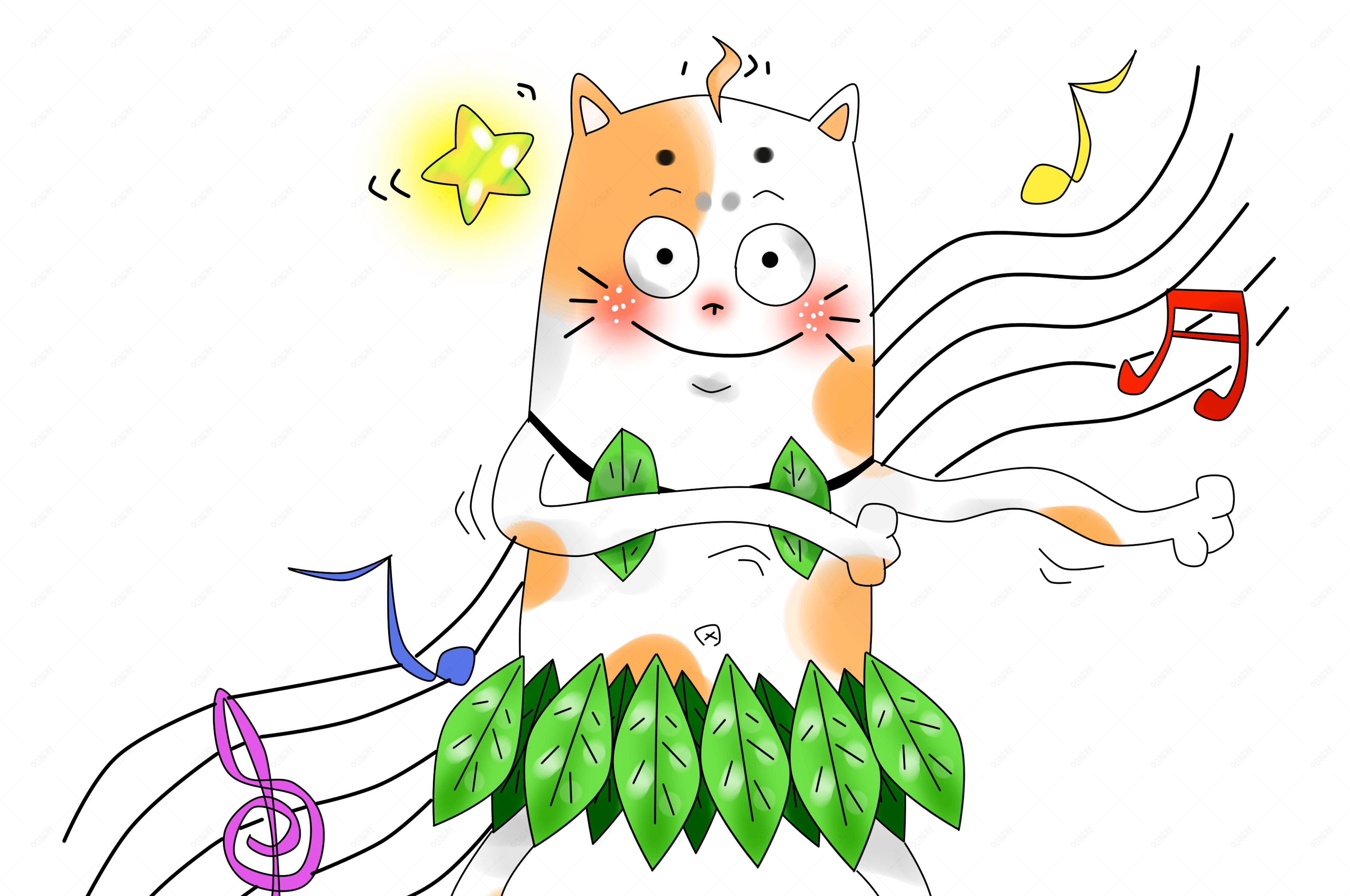 卡通手绘原创厚涂搞怪猫舞蹈宣传插画png
