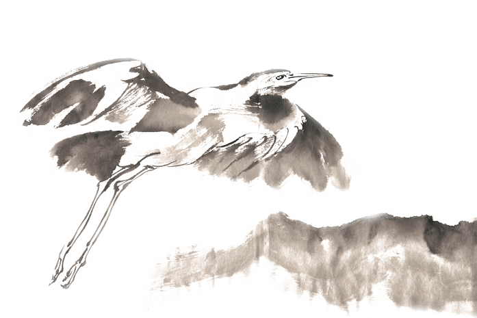 飞越山川的鸟水墨画png免抠素材