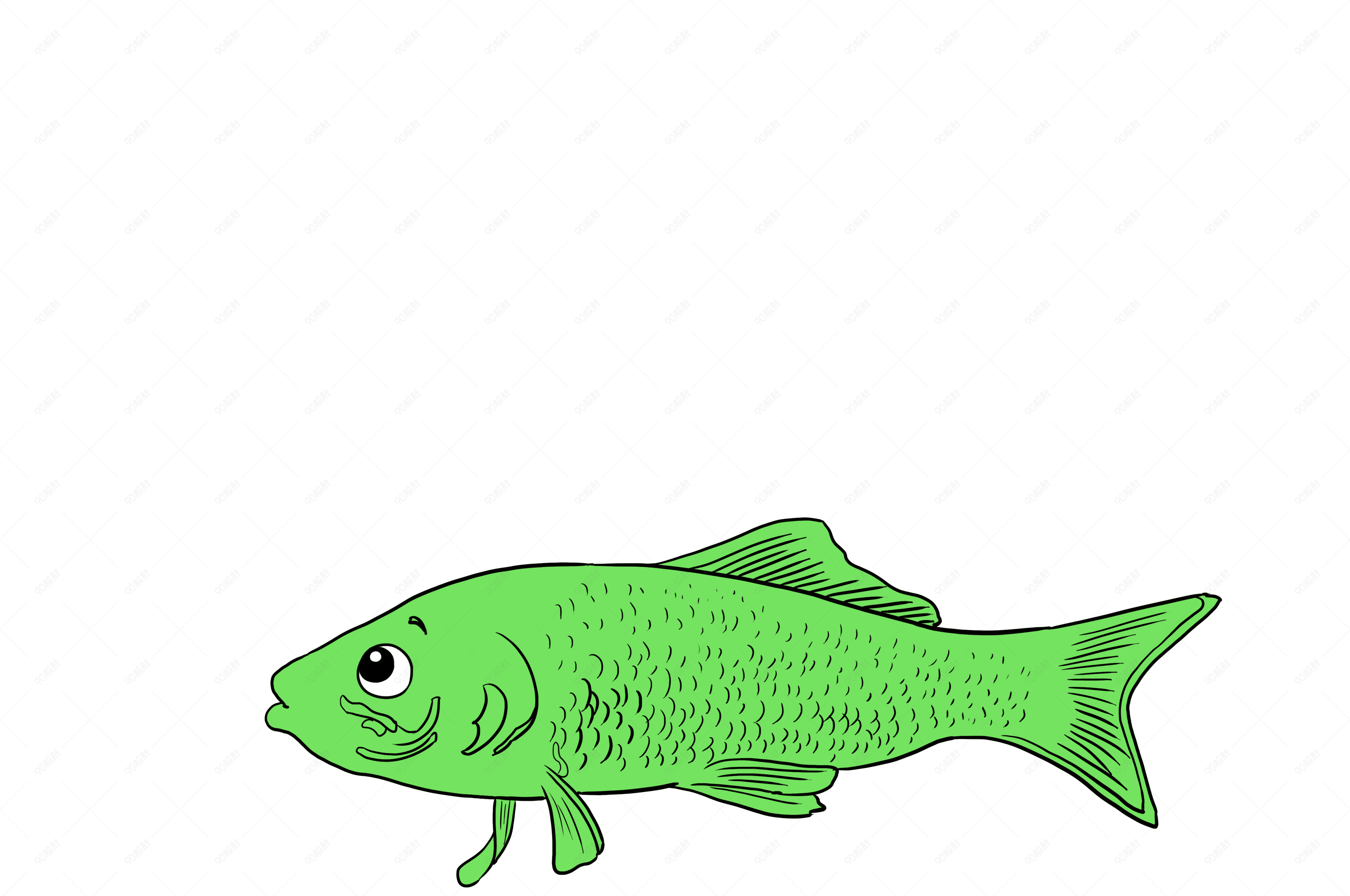 美丽水生动物绿色卡通小鱼