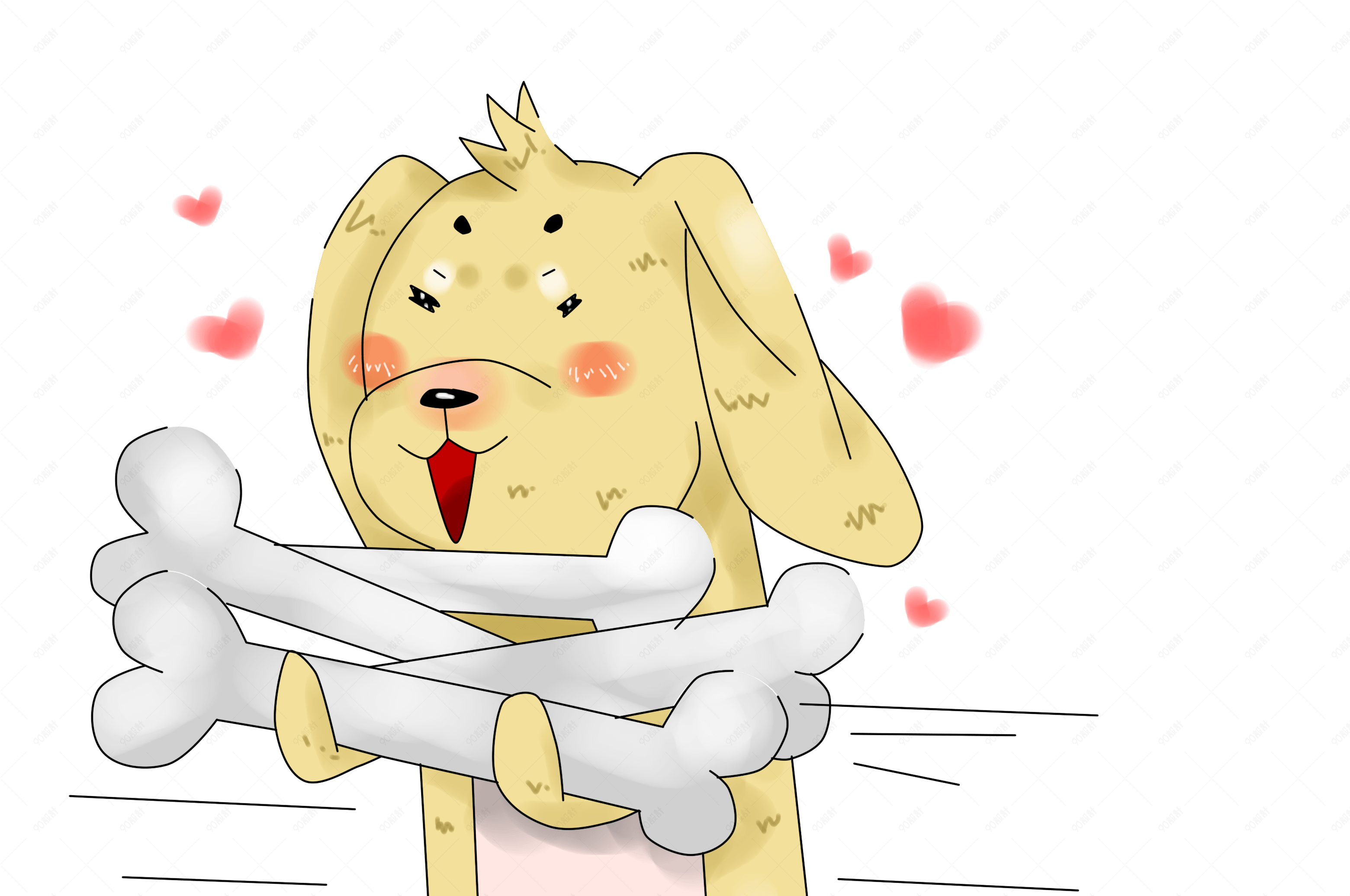 卡通手绘原创厚涂抱着骨头跑的狗插画png【免抠元素png】-90设计网