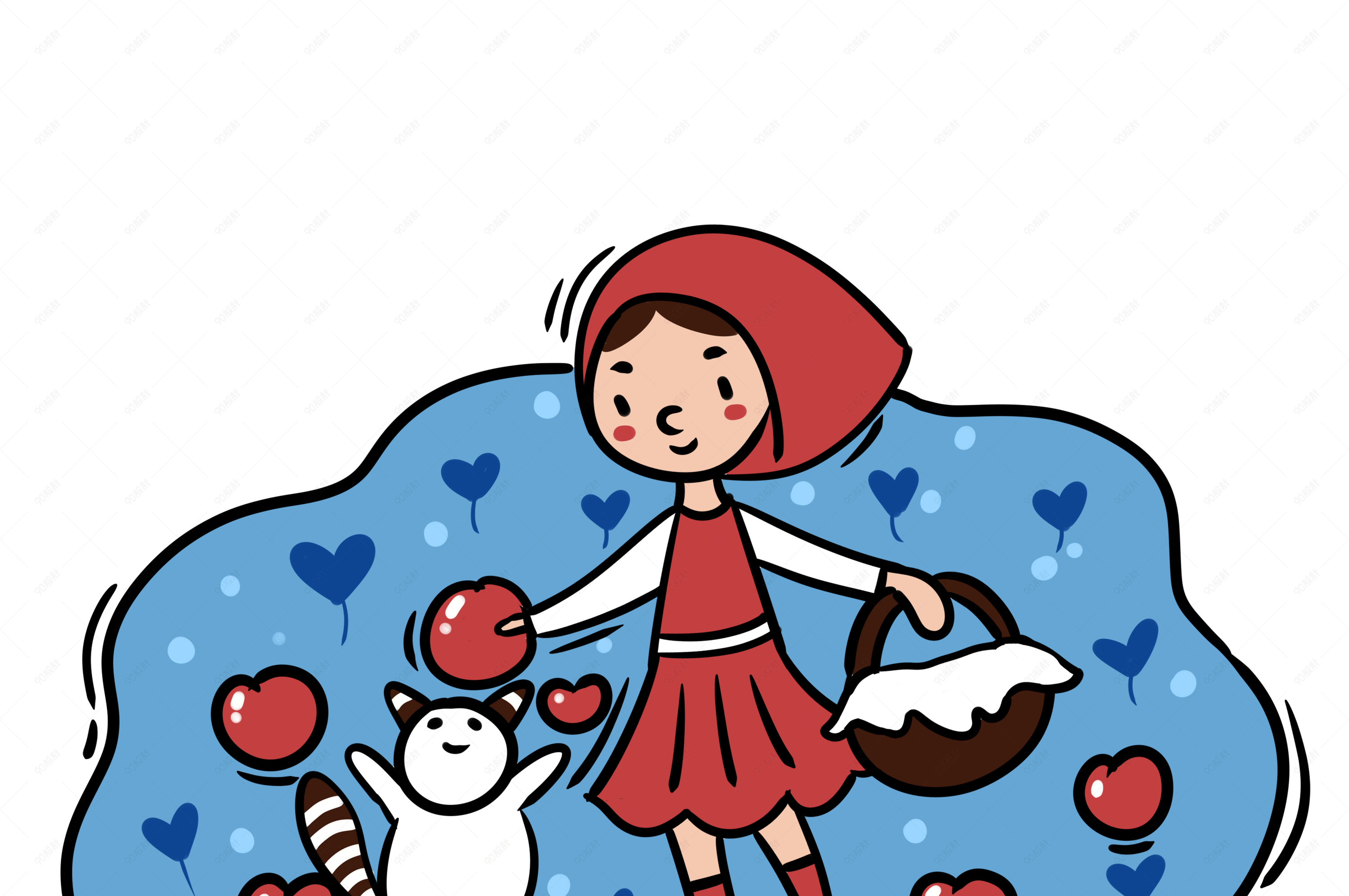 手绘卡通可爱梦幻童话小红帽