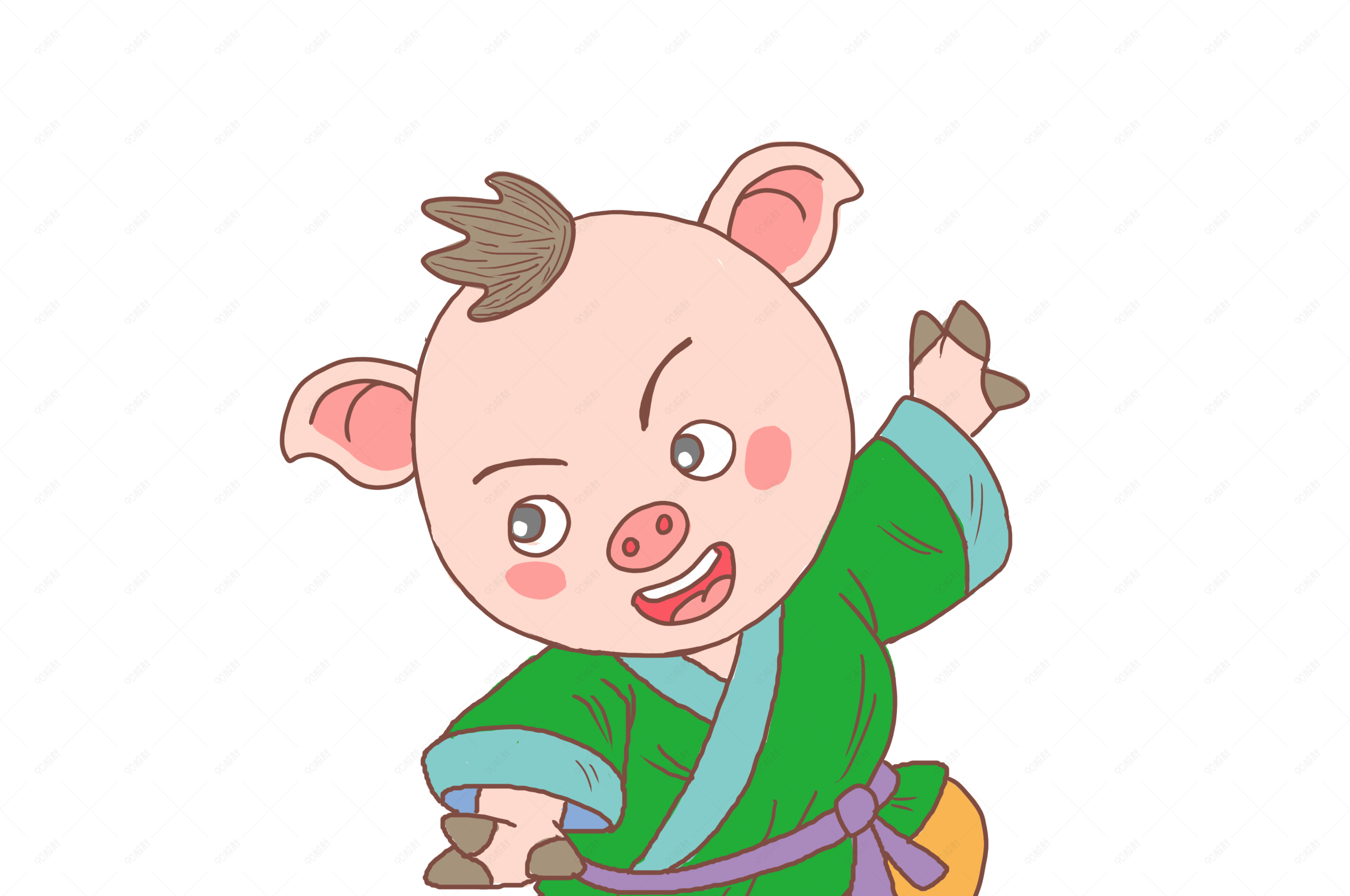 猪年卡通手绘战斗功夫猪