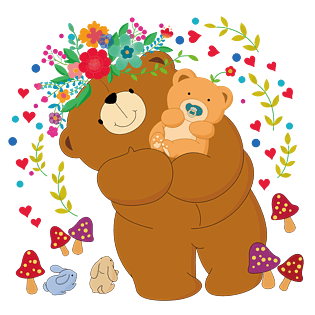 大熊抱着小熊手绘树叶手绘抱着小熊的大熊