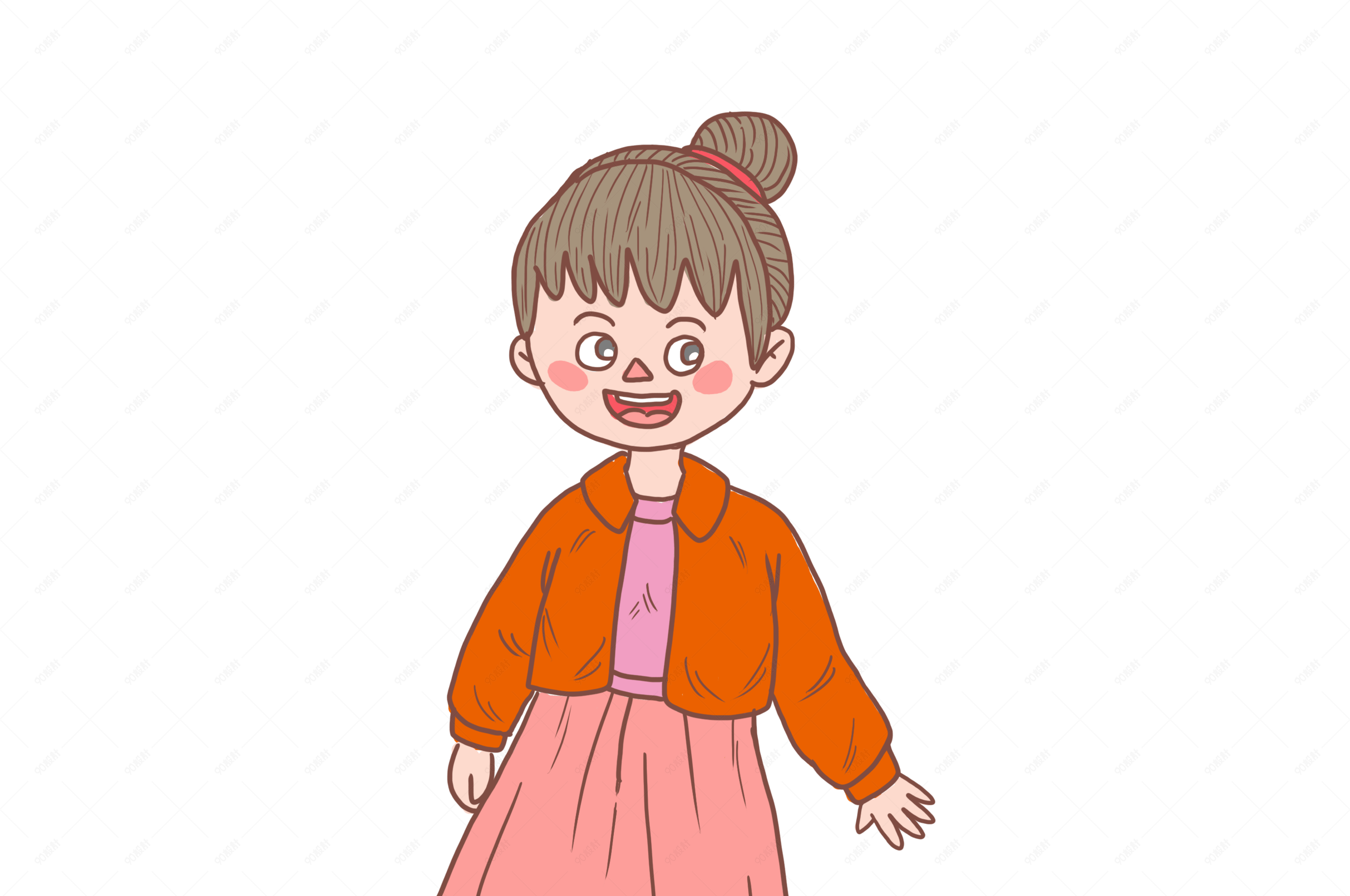 冬季冬日盘发姑娘卡通手绘