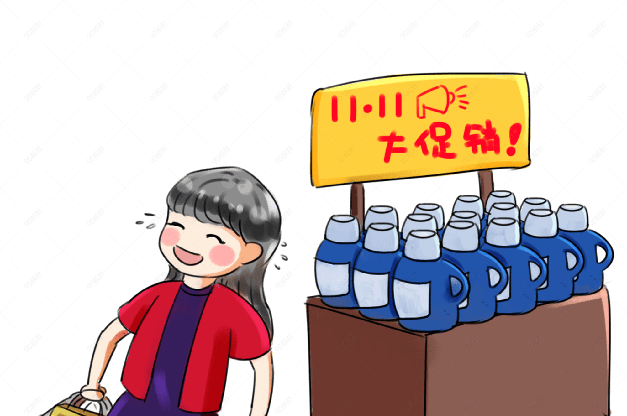 双十一购物系列卡通手绘q版购物季促销商品