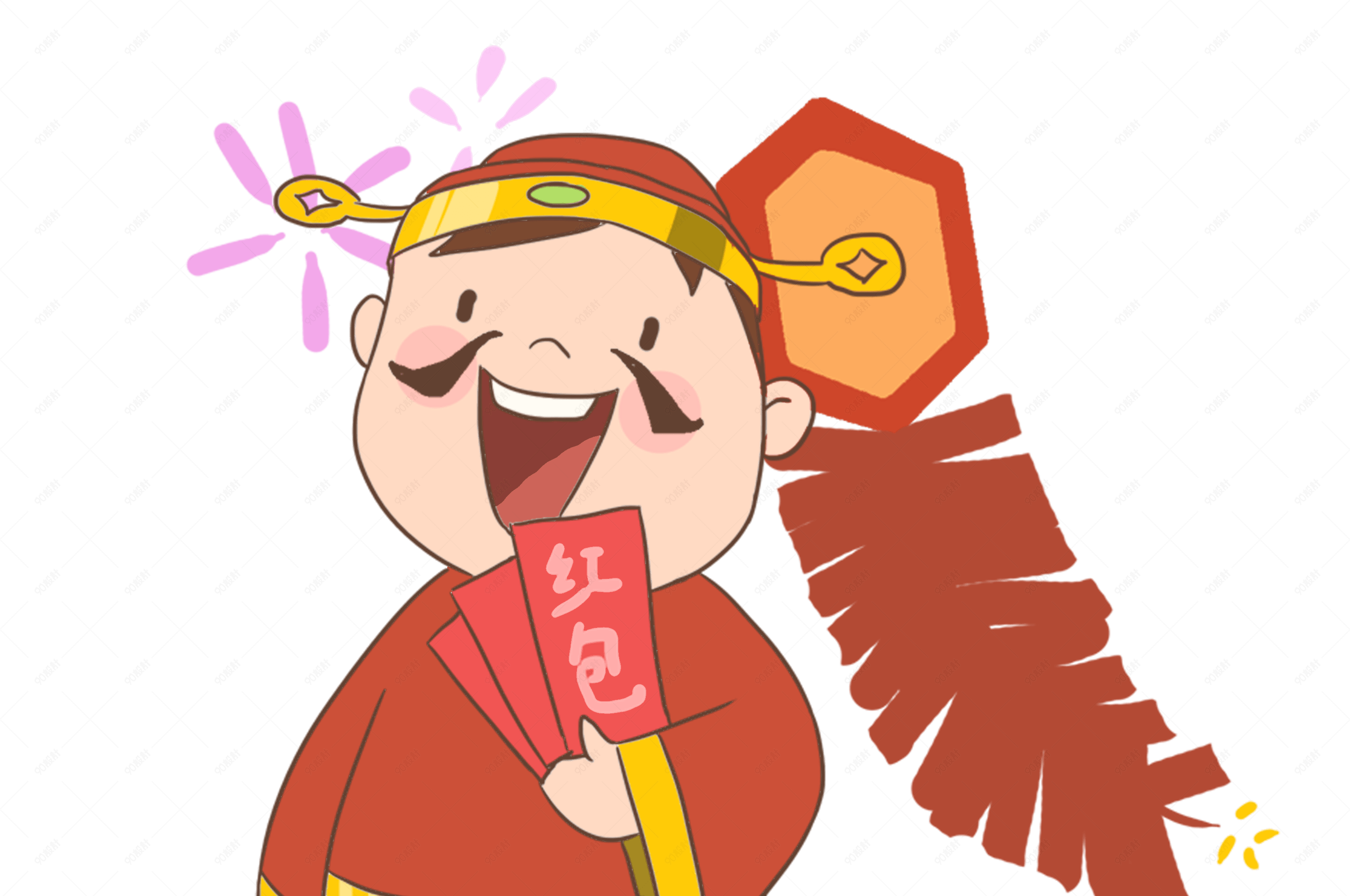 手绘新年财神送红包插画