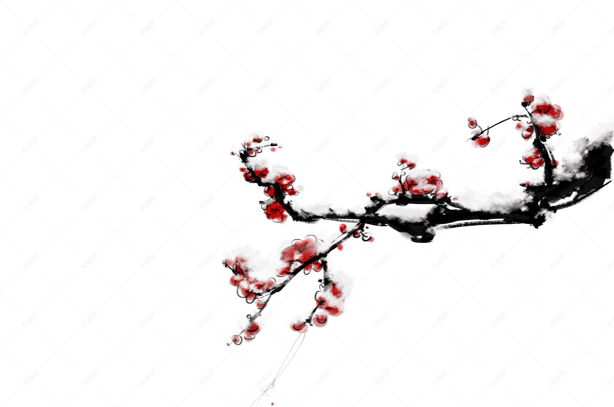 古风素材红梅白雪红线【免抠元素png】-90设计网