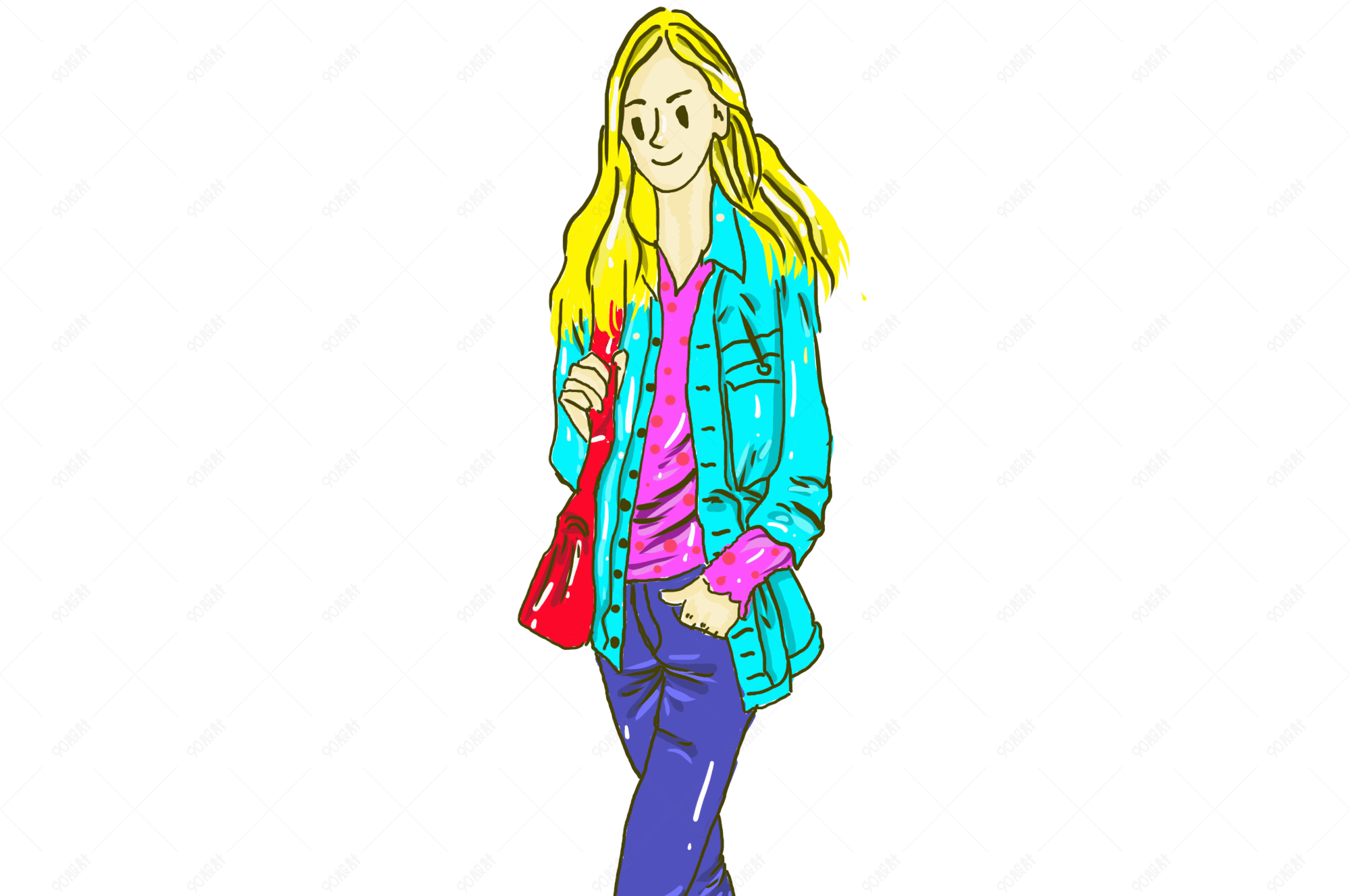 行走的女生简约手绘插图png透