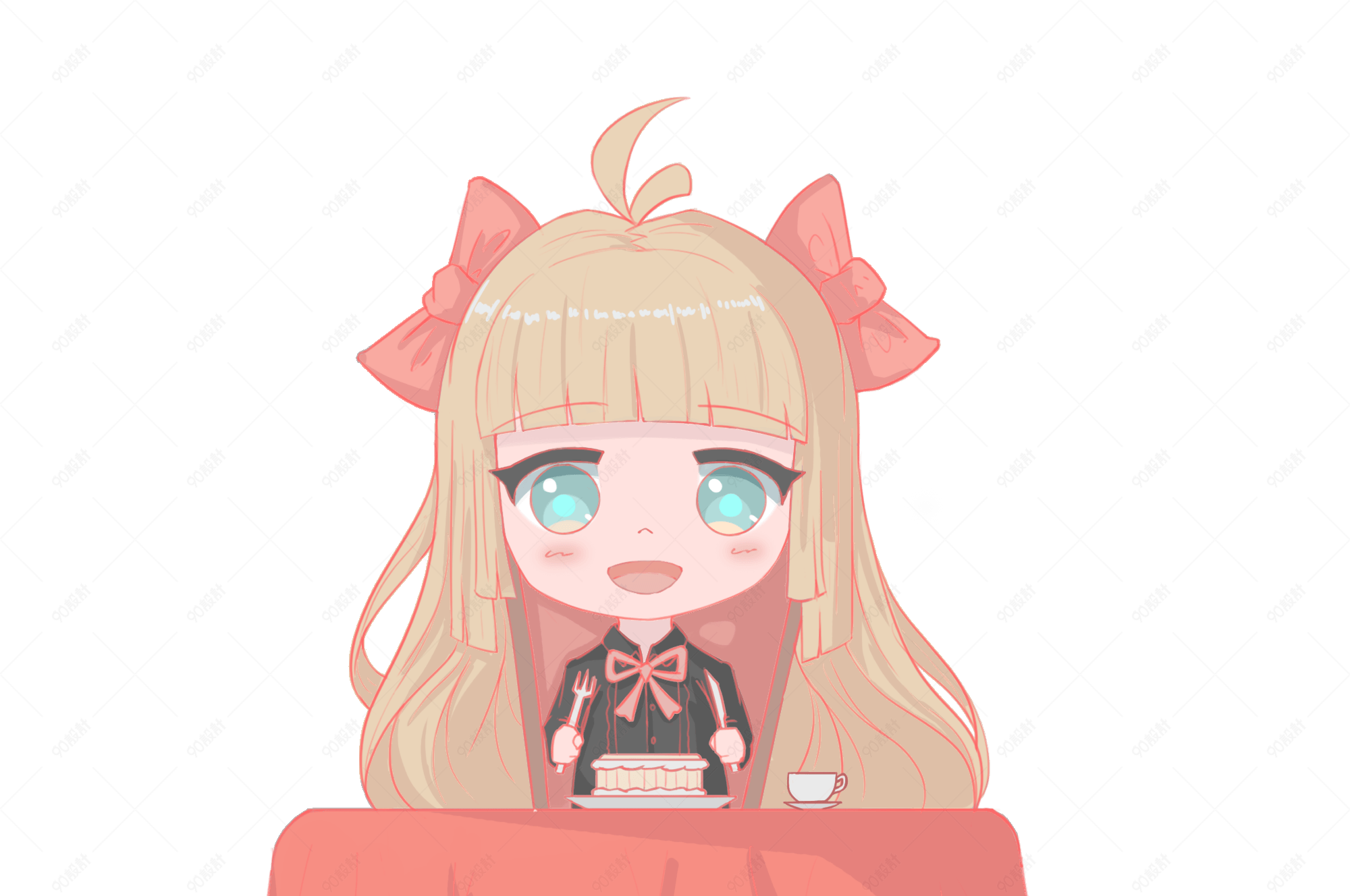 卡通手绘光棍节女生单身下午茶免扣png