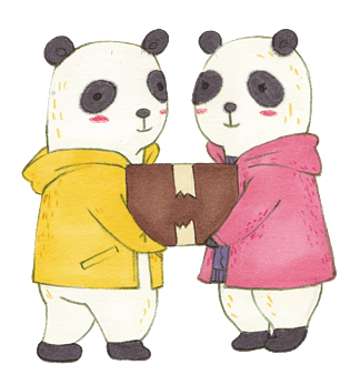 情侣大熊猫手绘插画