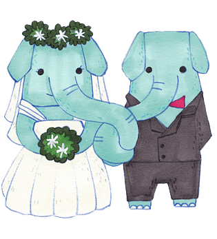 情侣大象手绘插画