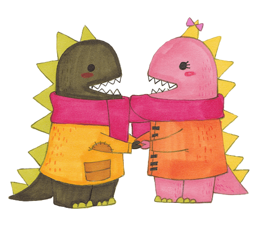 情侣恐龙手绘插画