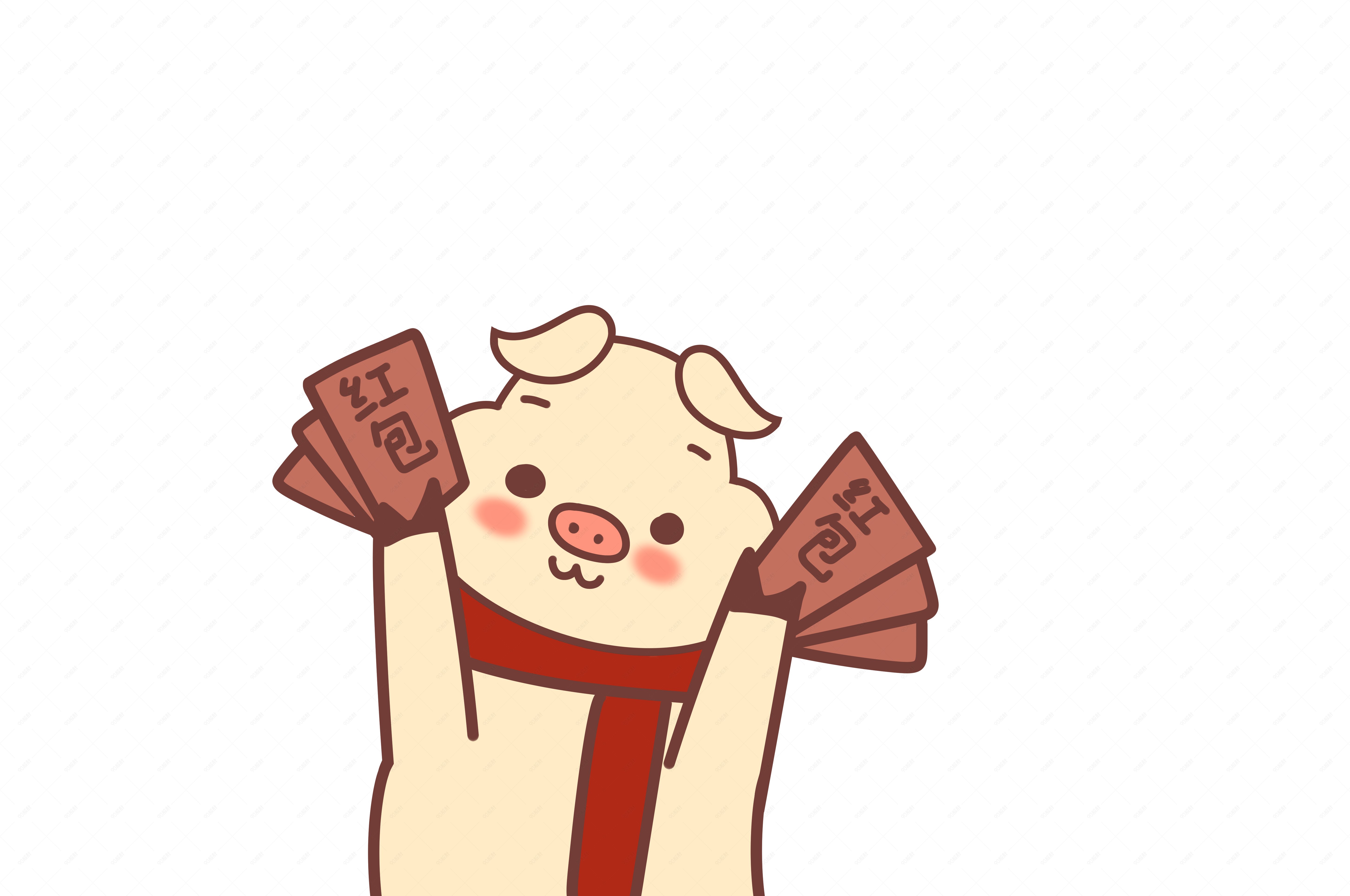 新年快乐春节过年小猪卡通手绘可爱小猪拿红包【免抠元素png】-90设计