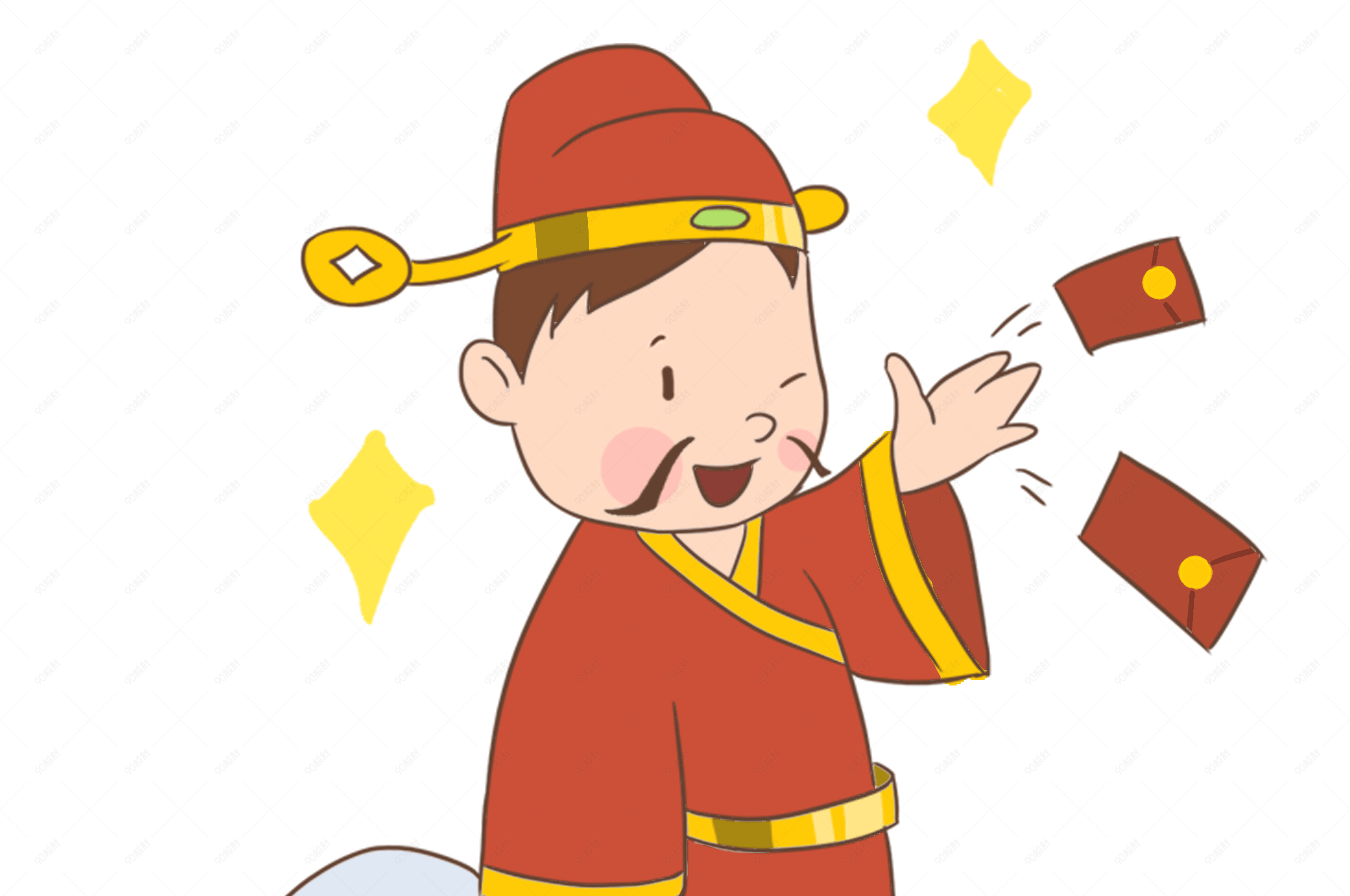 手绘新年财神发红包插画