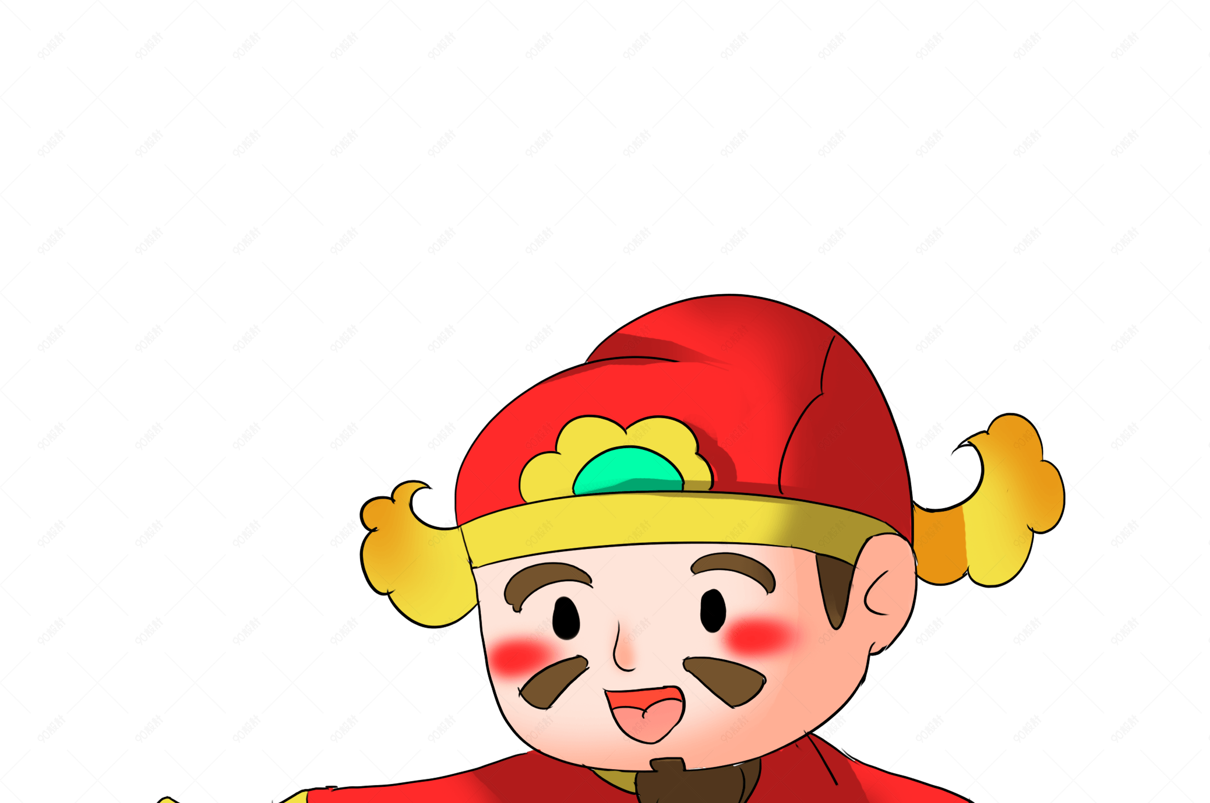 手绘手拿钱串子财神插画