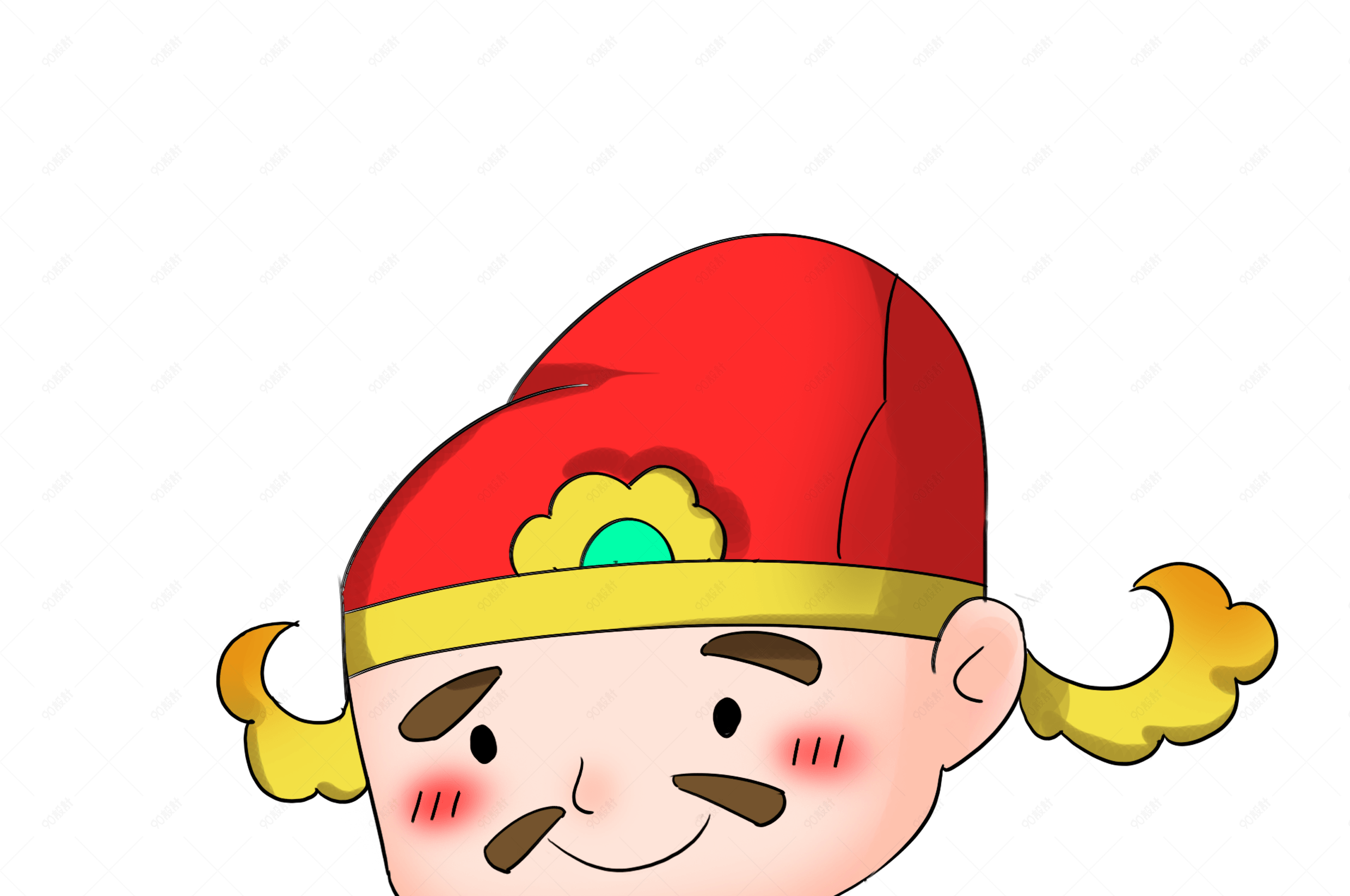 手绘红色中国财神插画