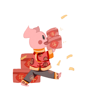年卡通小猪玩花灯插画pngpsd2000*2000手绘卡通猪年红包pngpsd2000*