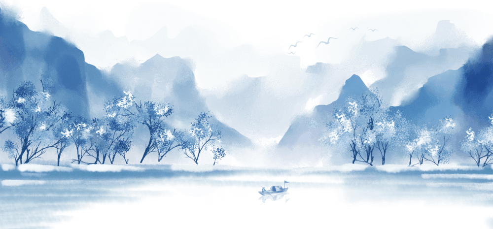 中国风手绘水墨风景山水画