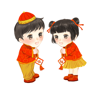 手绘金童玉女闹新春