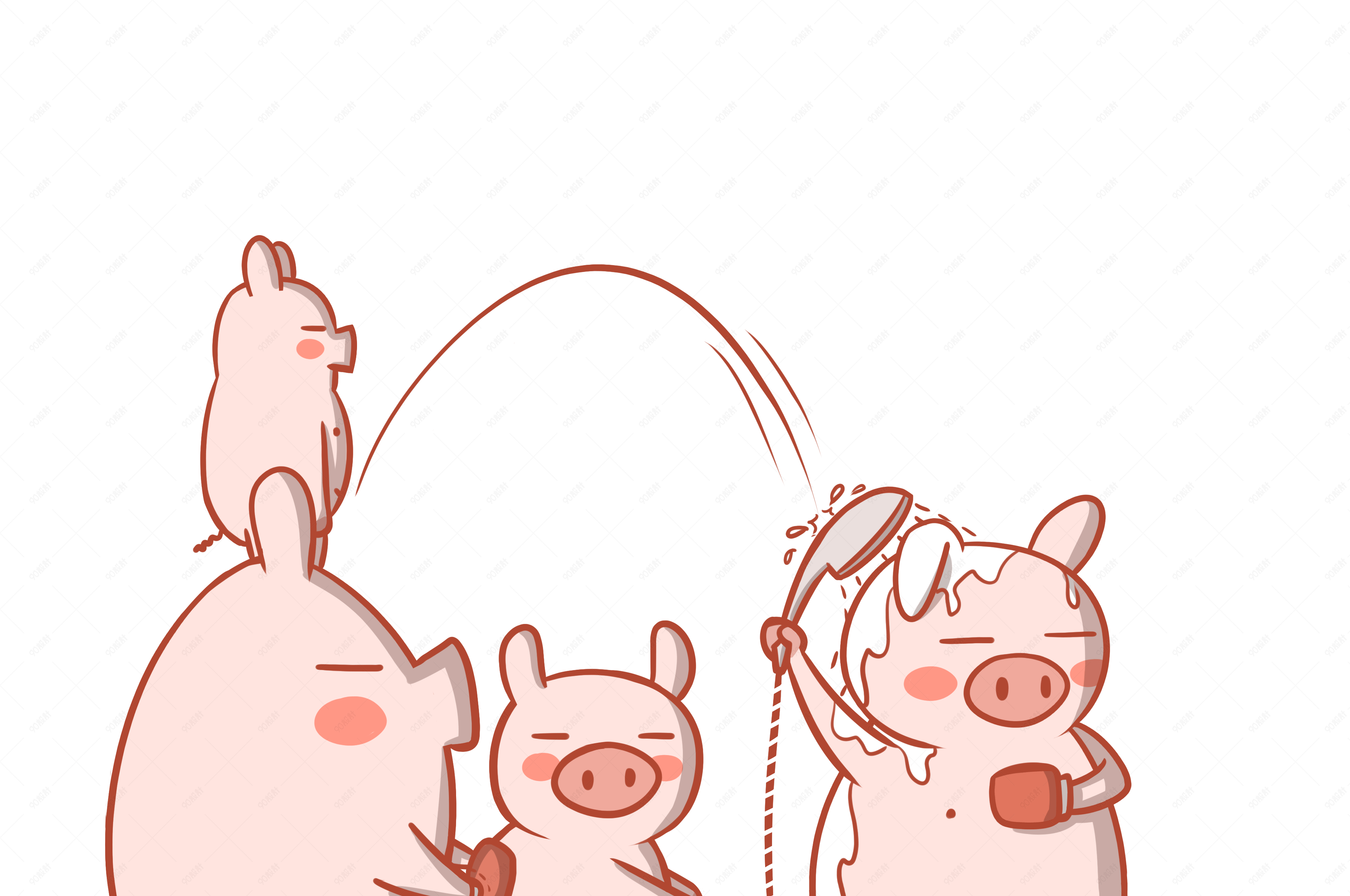 卡通小猪洗澡png透明底