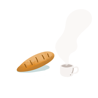 手绘早餐面包牛奶