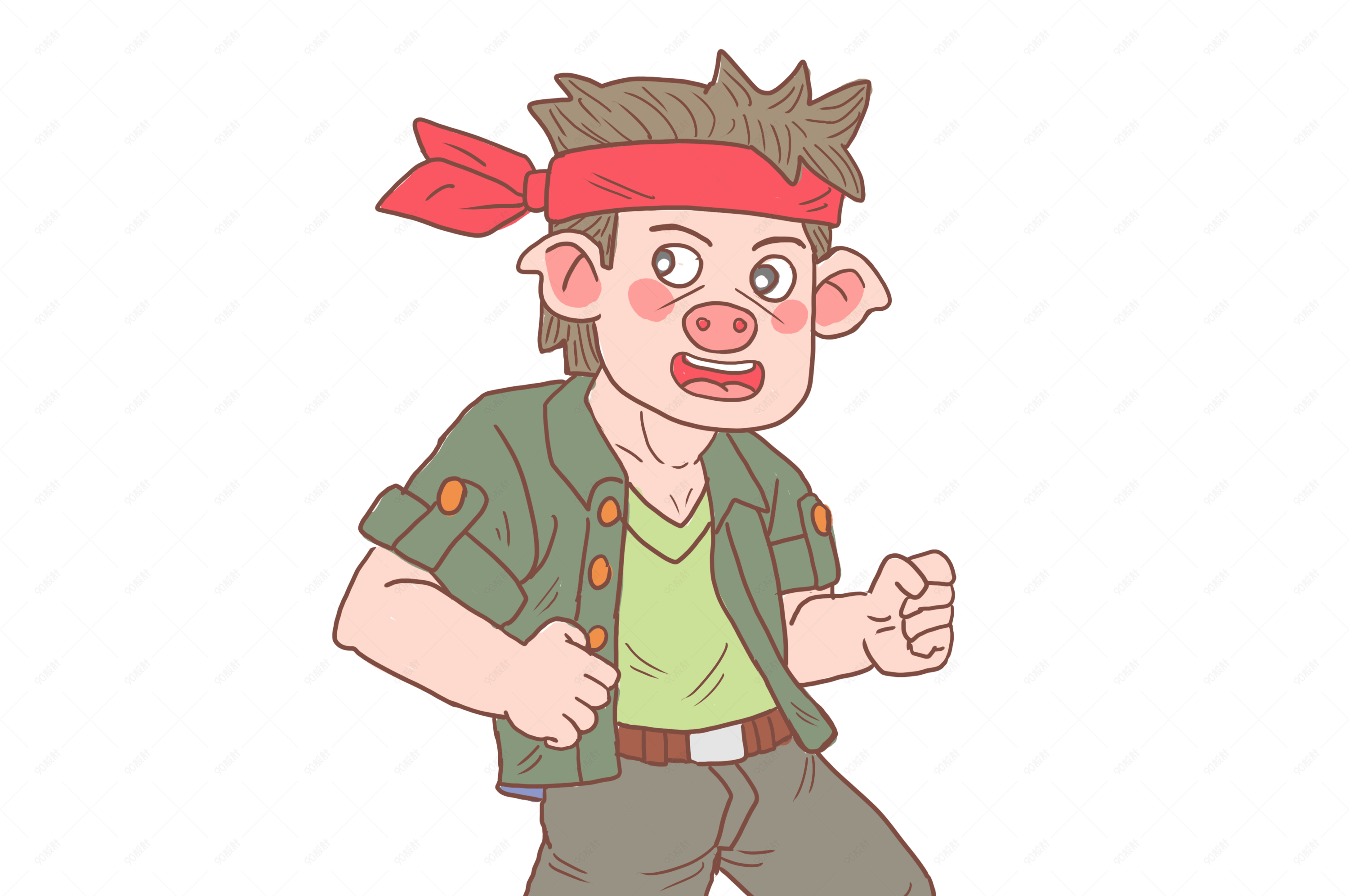 猪年卡通手绘二战猪士兵