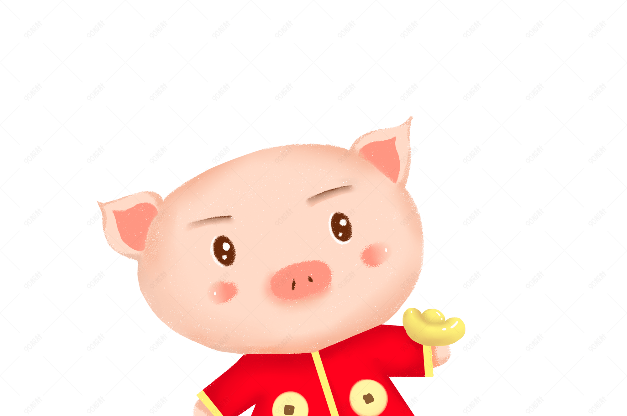 手绘新年吉祥送财猪宝宝插画