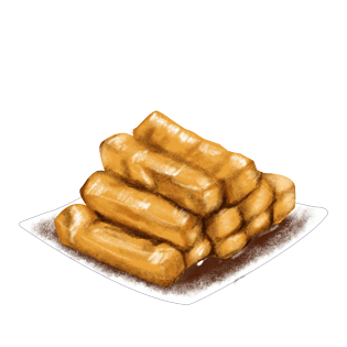 黄色油条早餐早点早茶食物食品美食小吃手绘写实