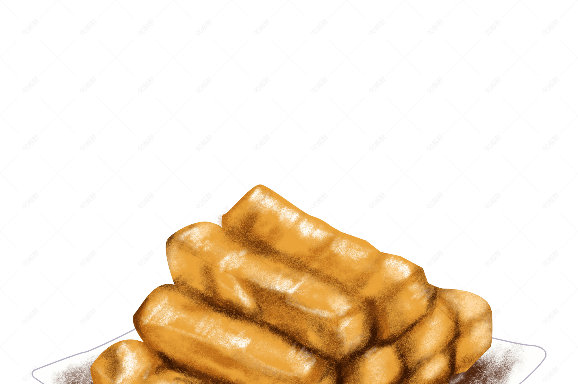 黄色油条早餐早点早茶食物食品美食小吃手绘写实