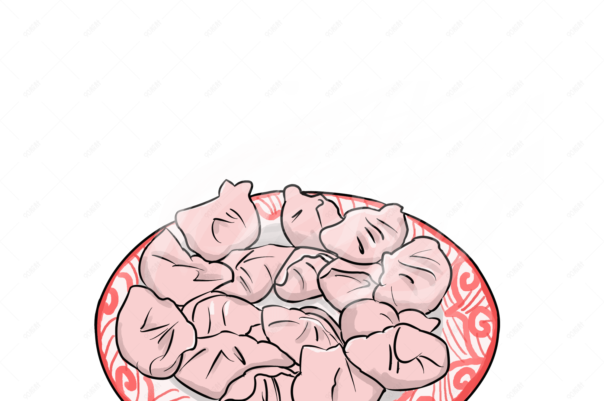 手绘卡通创意美味食物饺子插画