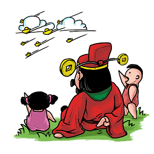 过新年财神拜年送大财插画