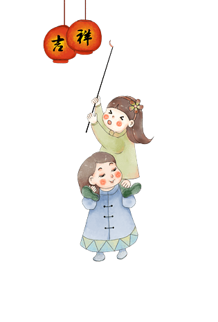 小童欢喜挂红灯笼