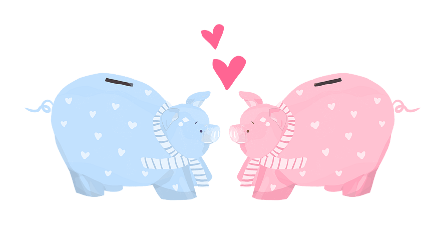 卡通手绘大象情侣插画