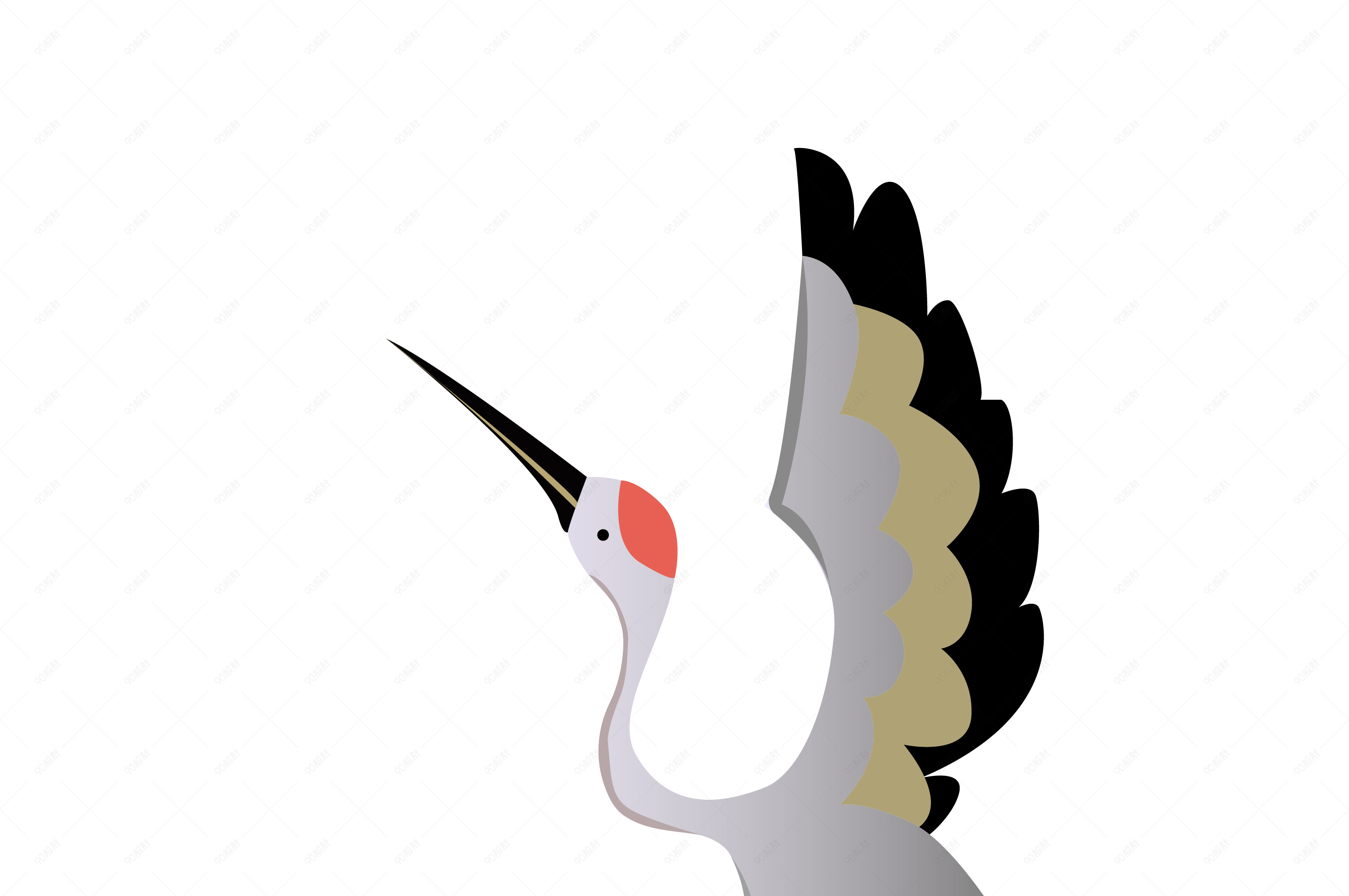 中国风手绘卡通飞翔的仙鹤插画