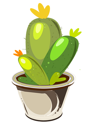 手绘卡通绿色仙人掌盆栽