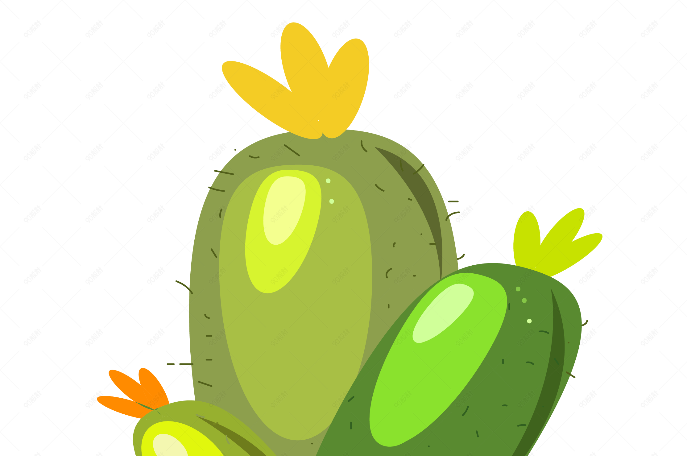 手绘卡通绿色仙人掌盆栽