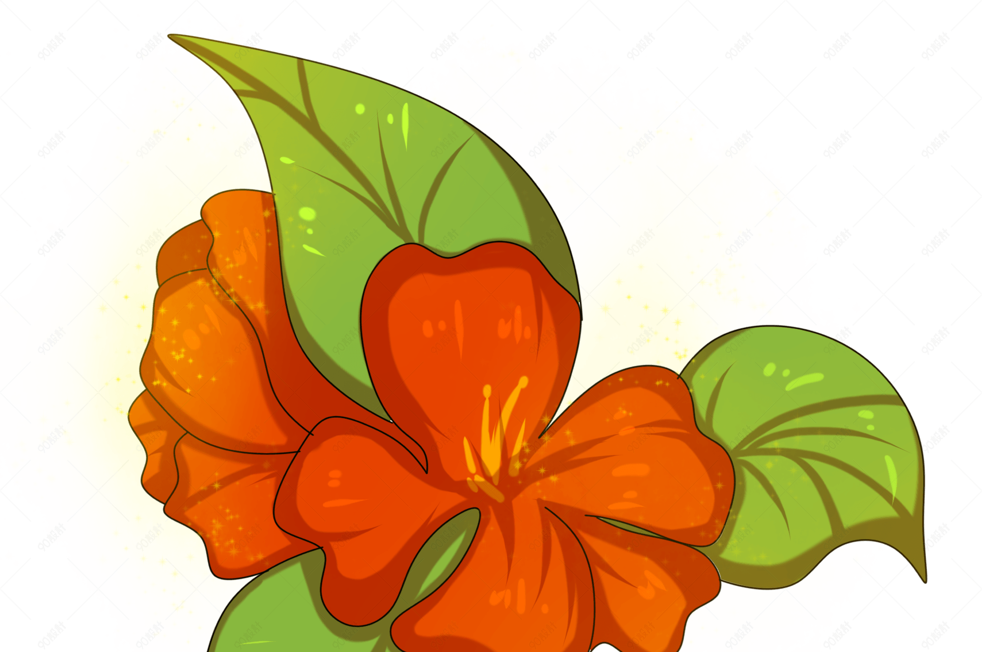 卡通手绘红色山茶花插画