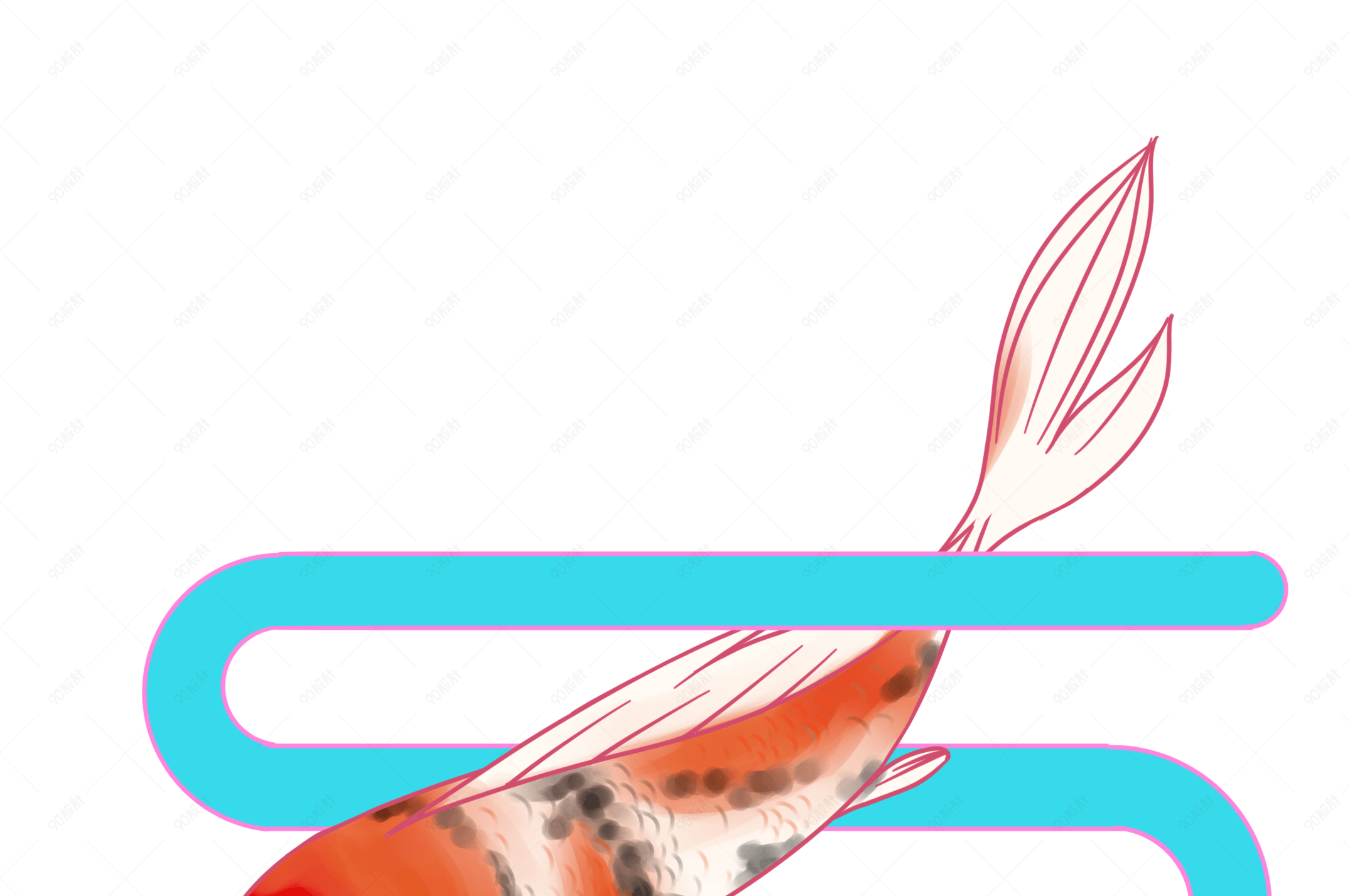 花色的锦鲤手绘插画