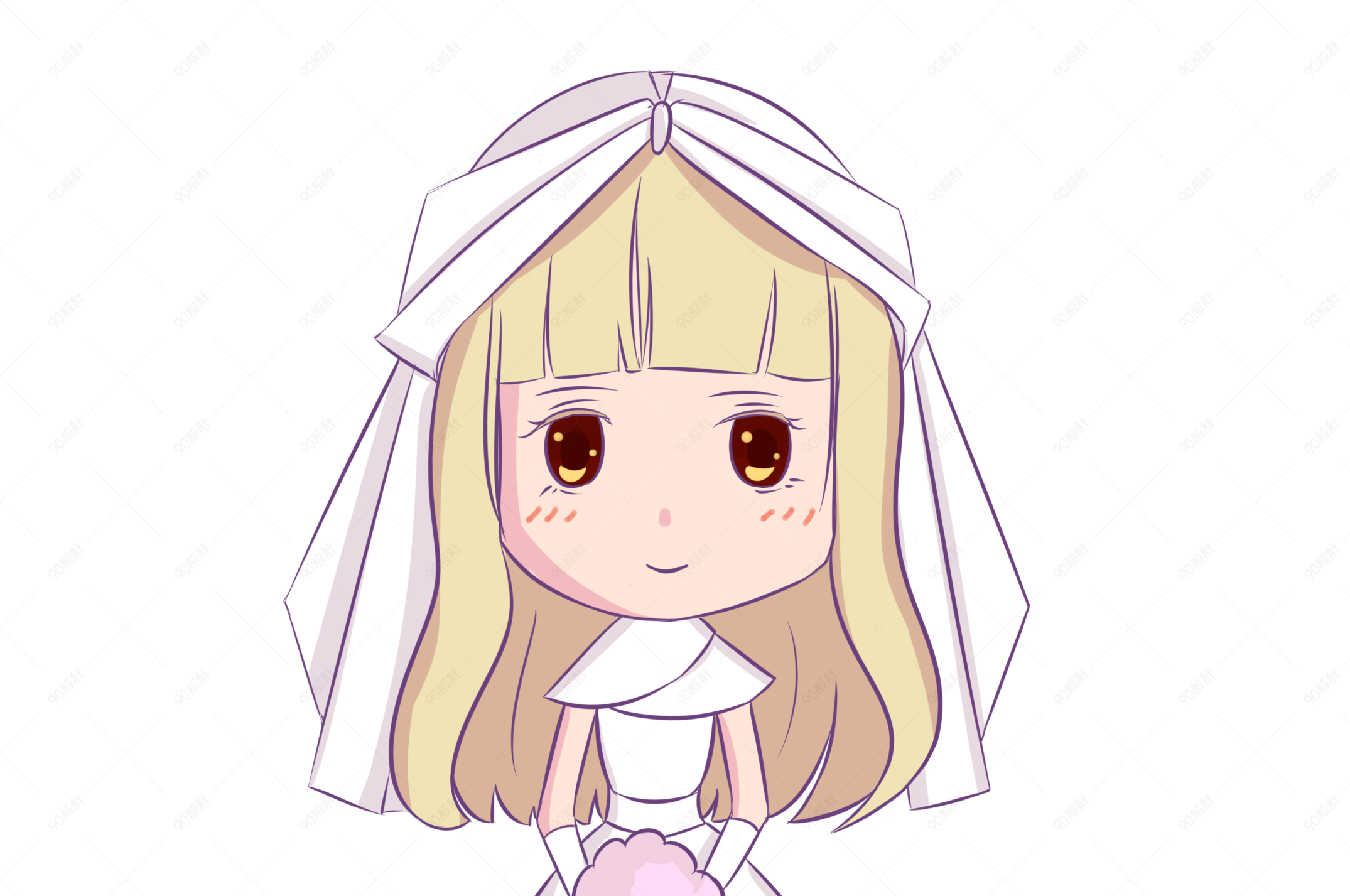 卡通手绘美丽新娘插画