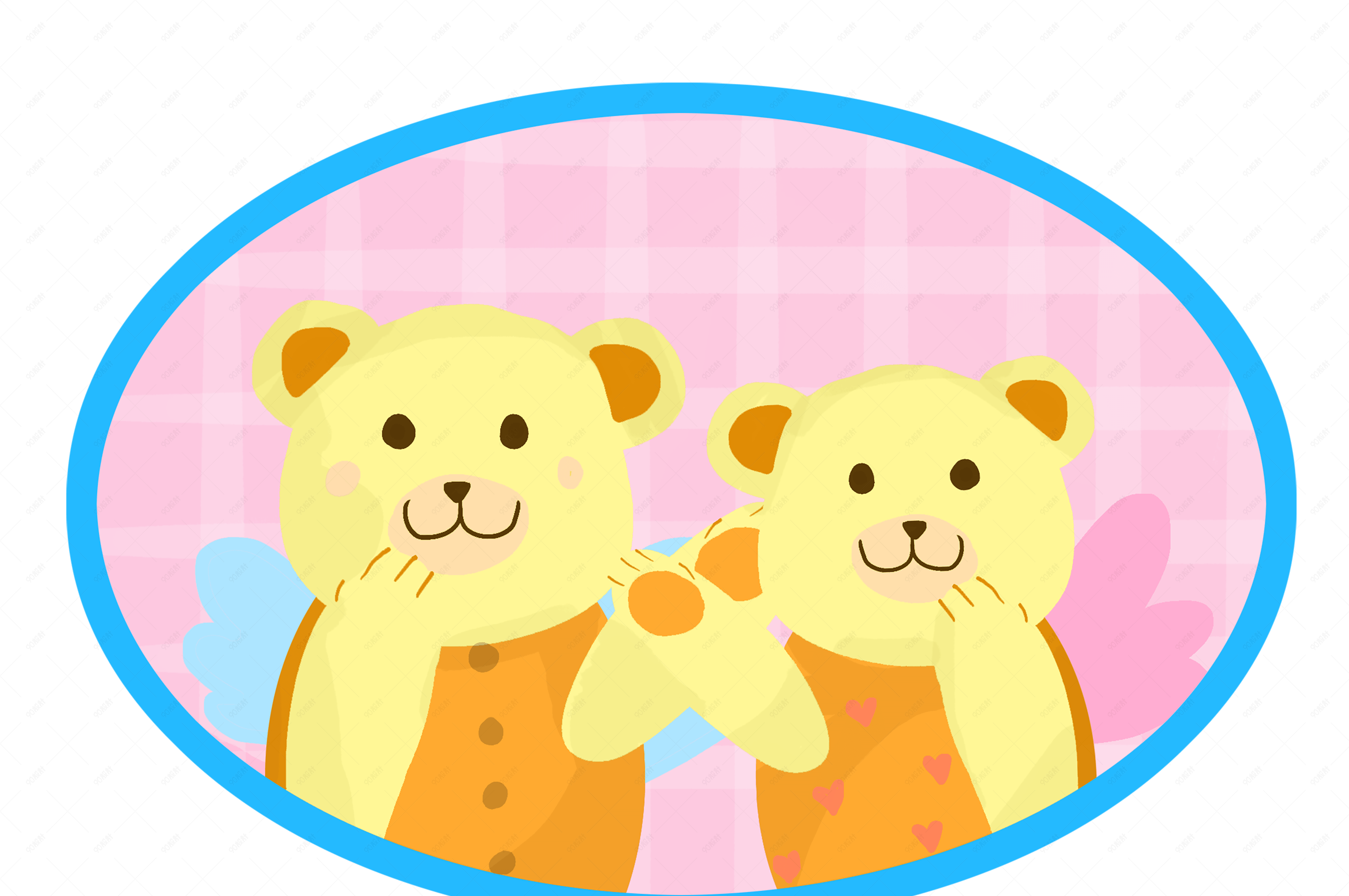 卡通手绘小熊情侣插画