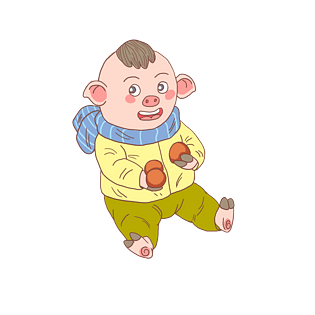 猪年卡通手绘猪娃吃水果